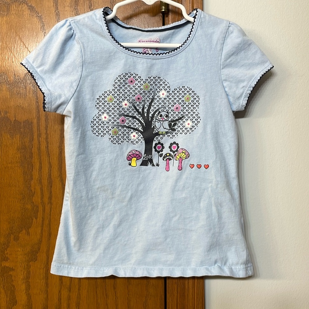 GARANIMALS UGC Girls Size 6 Blue t shirt tree owl mushroom print Short Sleeve